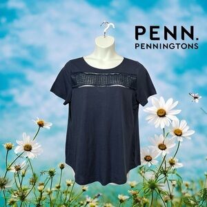 Penningtons, Plus Size Navy Lace Accent Top, Size X